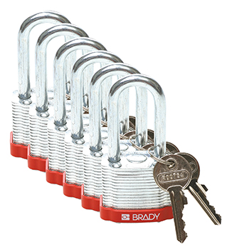 BRADY CADENAS ROUGE ACIER LAMINE AVEC ANSE 38 MM EN PAQUET DE 6