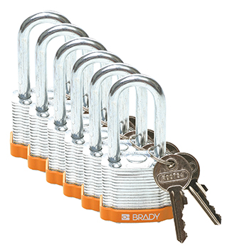 BRADY CADENAS ORANGE ACIER LAMINE AVEC ANSE 38 MM EN PAQUET DE 6