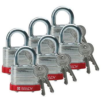 BRADY CADENAS ROUGE ACIER LAMINE AVEC ANSE 20 MM EN PAQUET DE 6