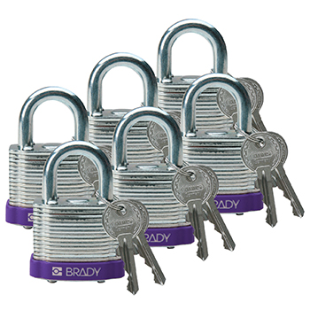 BRADY CADENAS VIOLET ACIER LAMINE AVEC ANSE 20 MM EN PAQUET DE 6